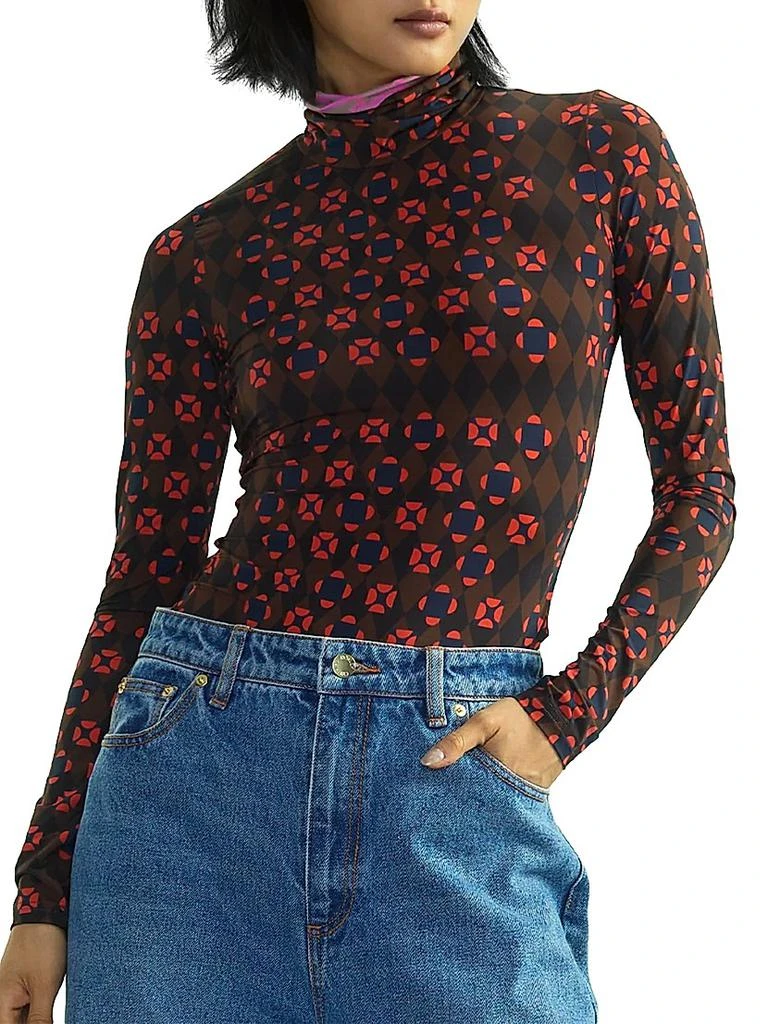 Cynthia Rowley Abstract Printed Mock Turtleneck Top 2