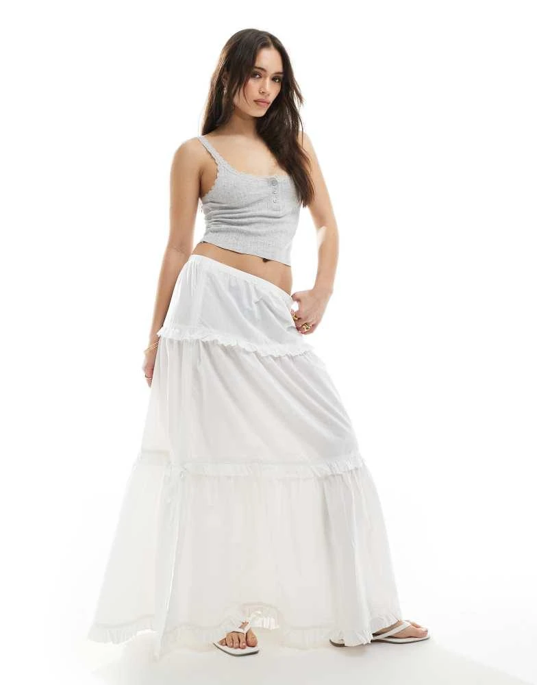Monki Monki tiered maxi skirt with ruffle detail in white 1