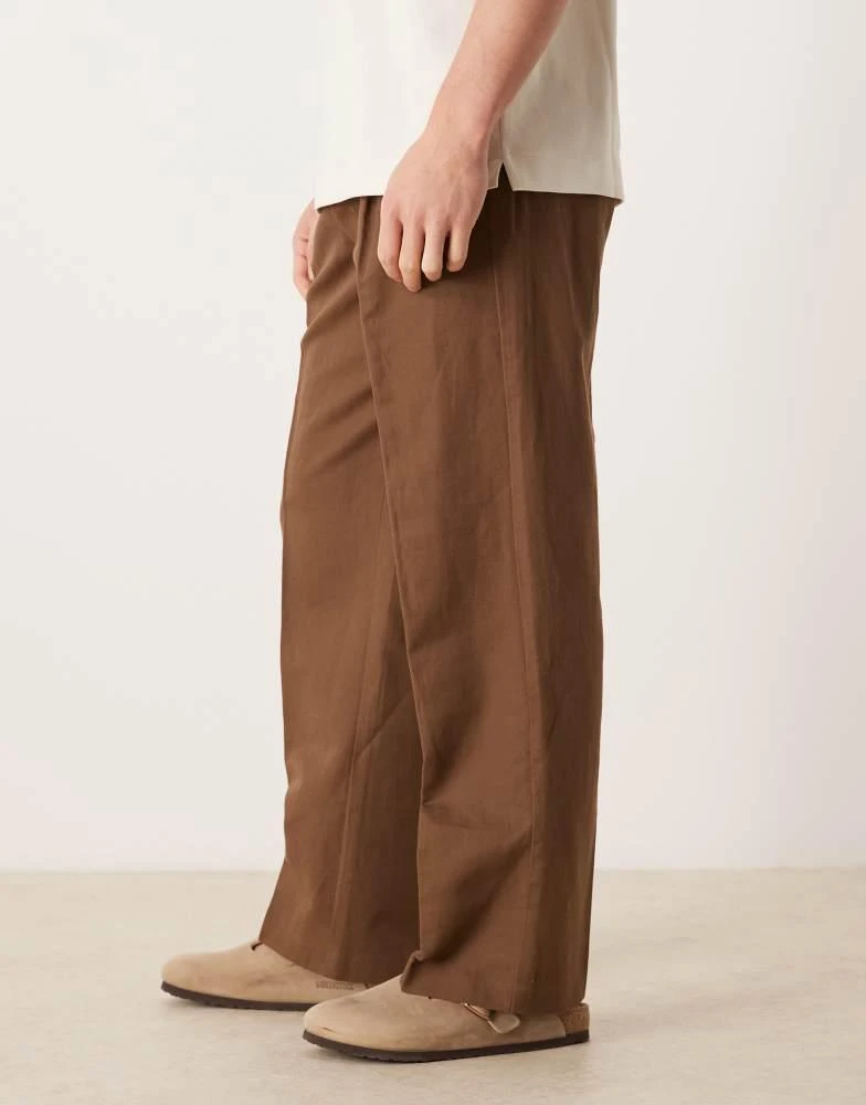 ASOS ASOS DESIGN smart pleated linen rich wide leg trousers in dark brown 3
