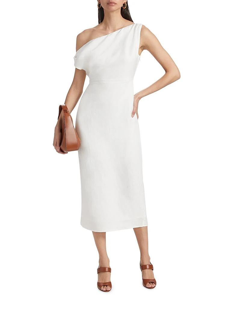 Off-the-Shoulder Linen-Blend Midi-Dress  On Sale Now with Up to 76% Off |  Discover Exclusive Deals & Savings at BeyondStyle  Authentic If Only  Studio women's|Women's|women's apparel|solid|sheath|off-the-shoulder|midi-length|contemporary|sleeveless  ...