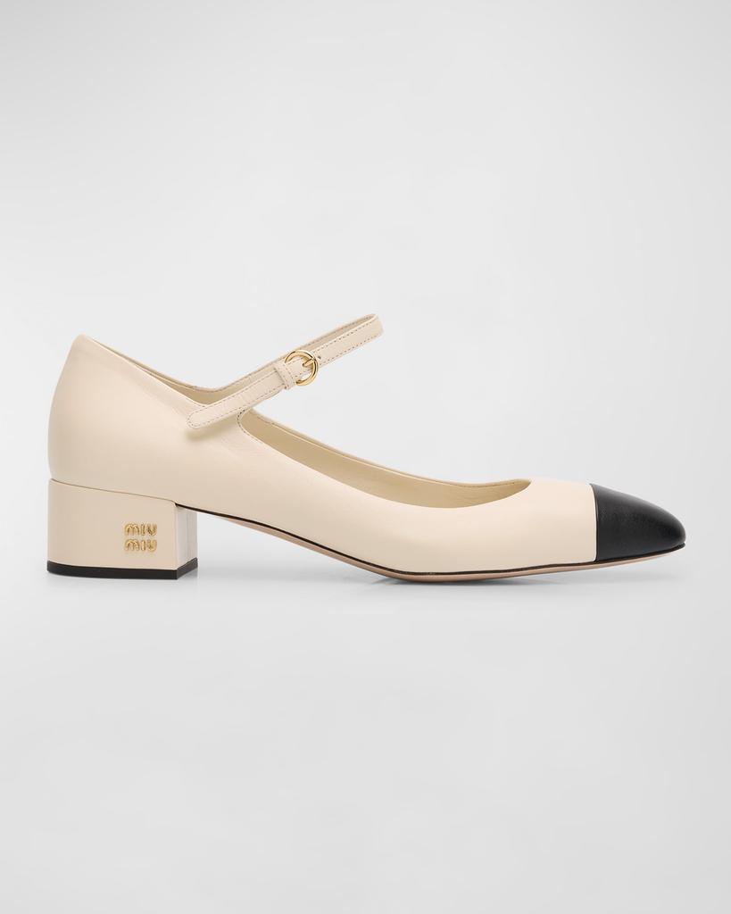 Miu Miu Bicolor Leather Mary Jane Ballerina Pumps - High