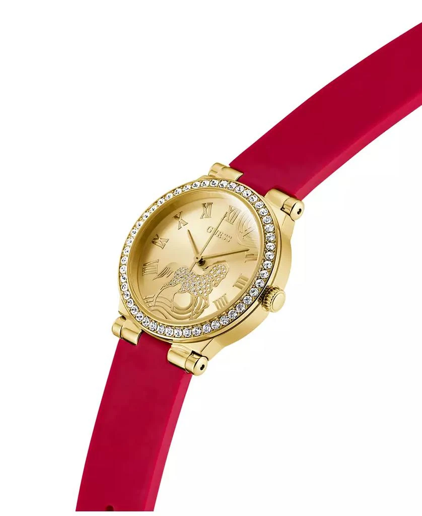 GUESS Women's Gold-Tone Red Silicone Analog Watch, 32mm 4