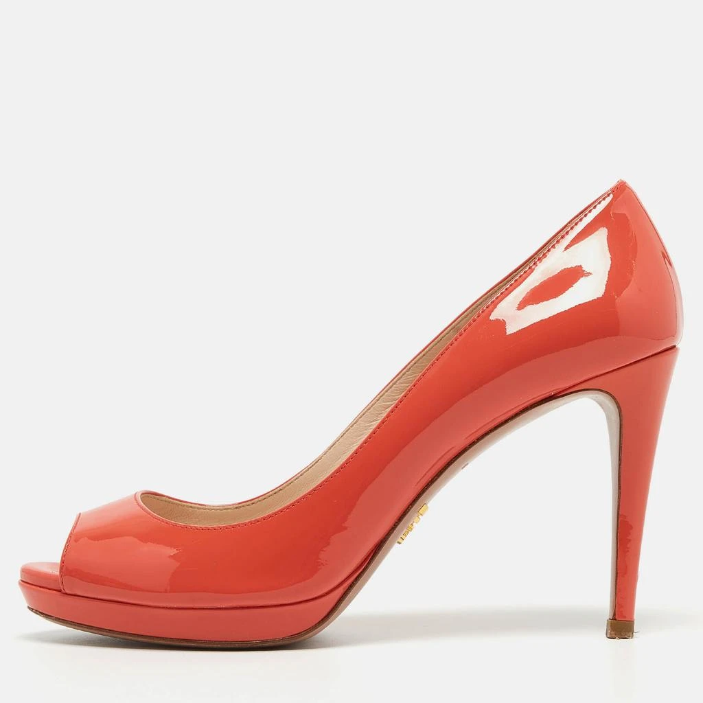 Prada Prada Coral Pink Patent Leather Peep Toe Platform Pumps Size 36.5 1
