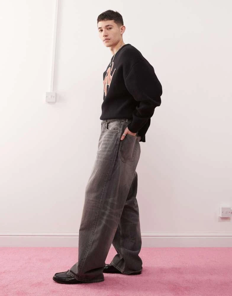 Weekday Weekday Astro Unisex low rise loose fit baggy jeans in washed grey 3