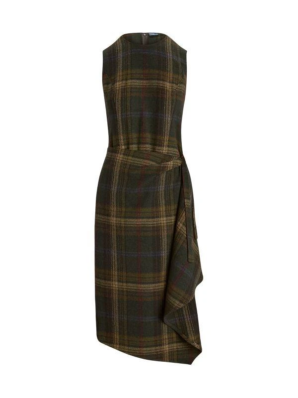 Ralph Lauren Check Wool-Blend Sleeveless Faux Wrap Midi-Dress 5