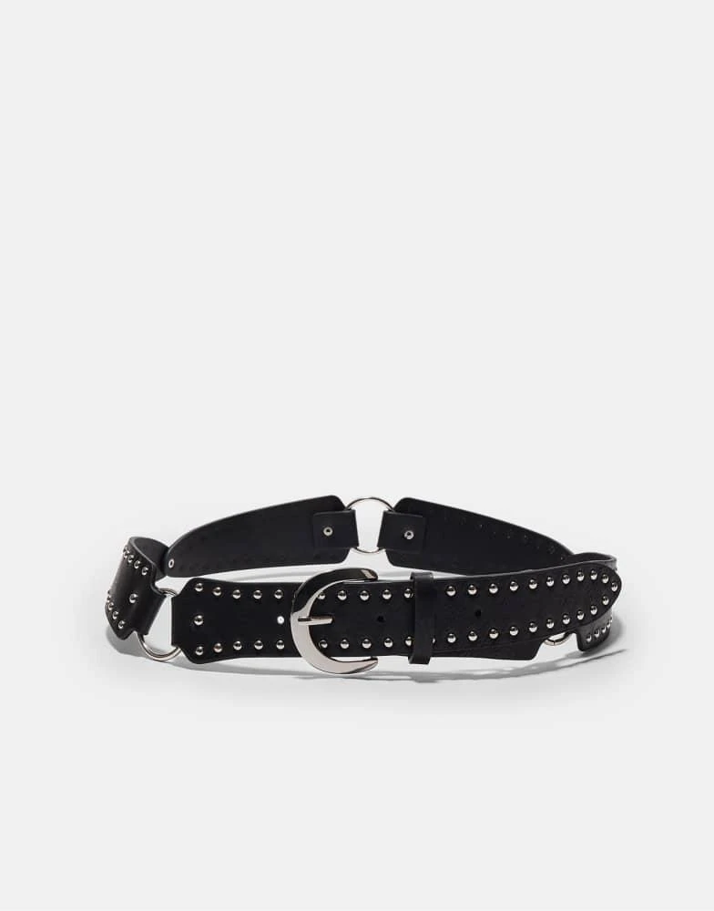 Stradivarius Stradivarius Belt with elongated stud pieces in black