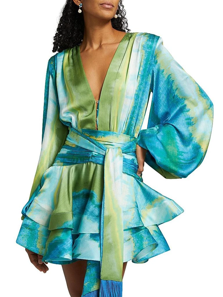 BRONX AND BANCO Bedouin Coastal Abstract Silk-Blend Tie-Waist Minidress 6