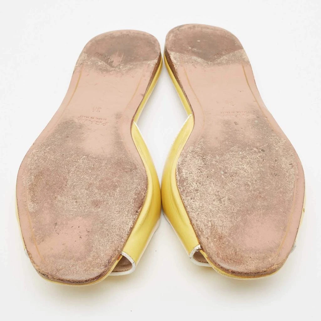 Prada Prada Yellow Saffiano Vernice Leather Flat Slides Size 36 6