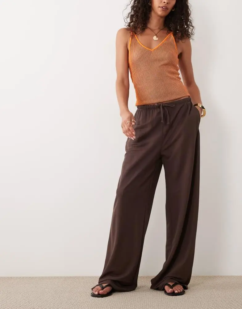 JDY JDY wide leg trousers in chocolate brown
