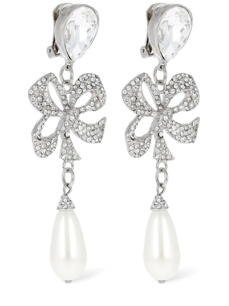 ALESSANDRA RICH Crystal Bow & Faux Pearl Earrings 2