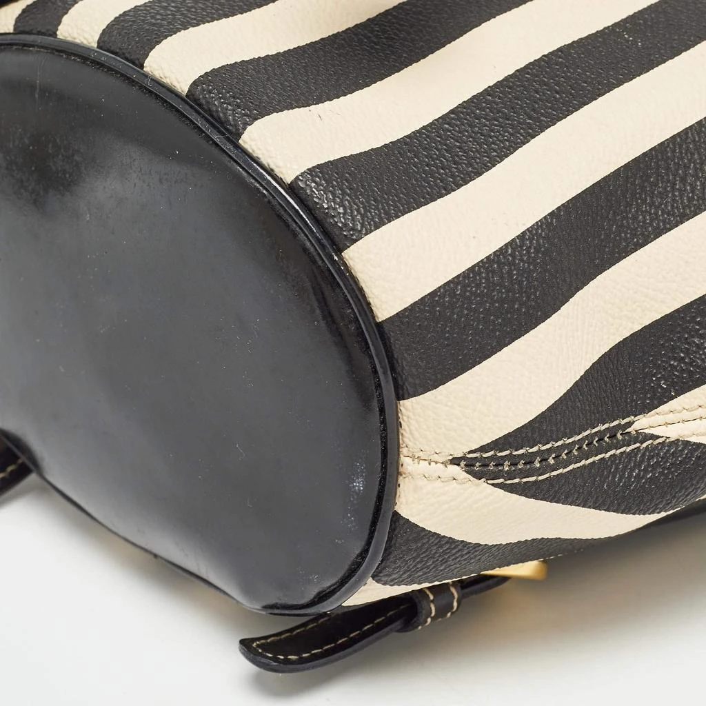 Moschino Moschino Black/Cream Coated Canvas Striped Mini Drawstring Backpack 18