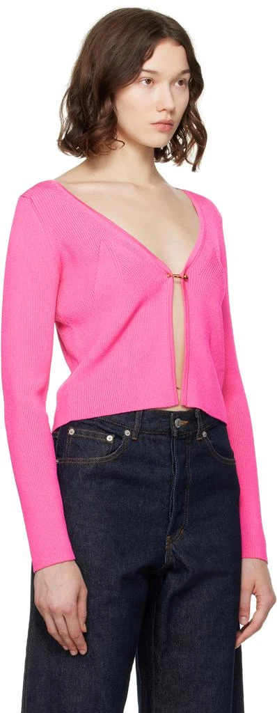 Versace Pink Safety Pin Ribbed Knit Fitted Cardigan 2