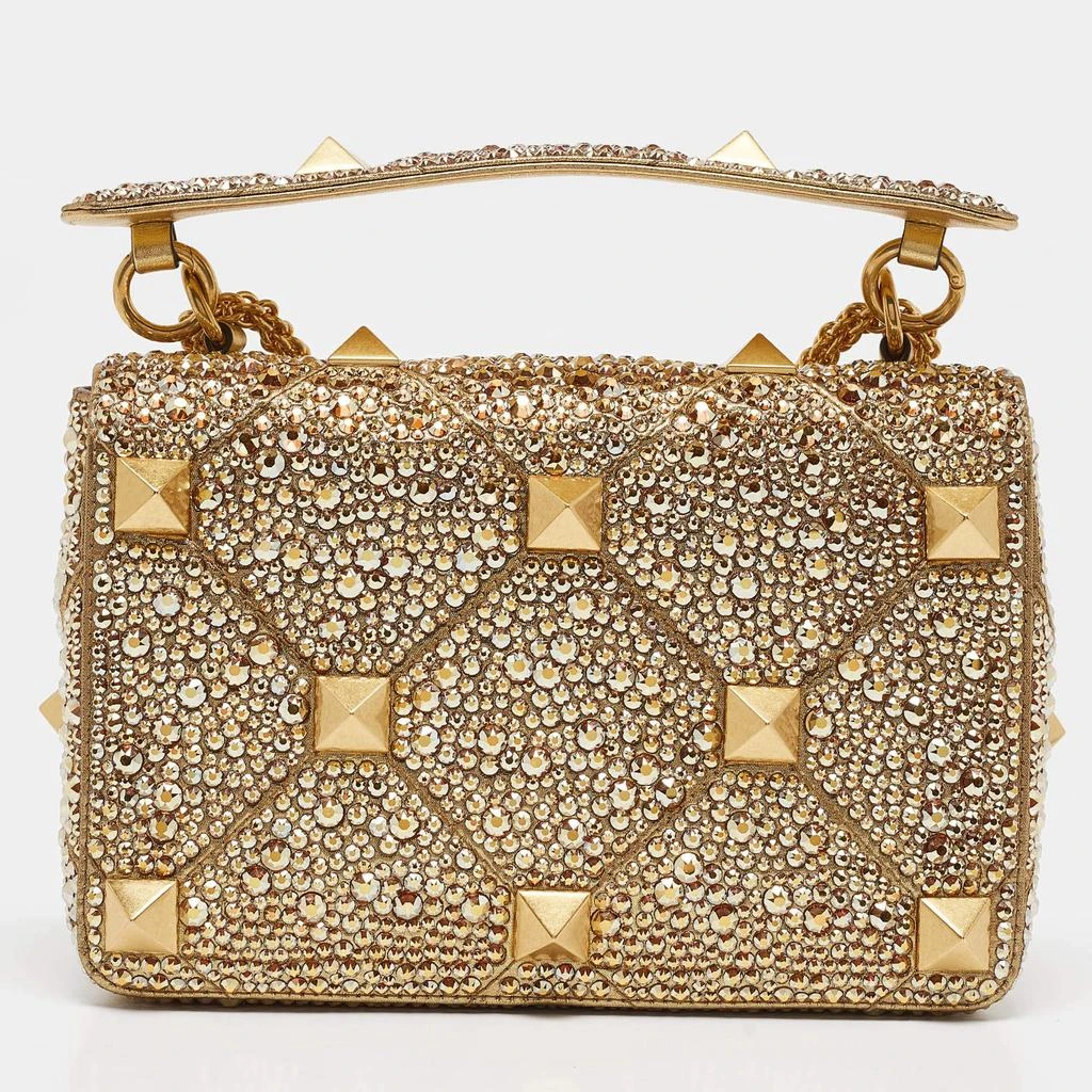 Valentino Valentino Gold Crystal Studded Medium Roman Stud Top Handle Bag 4