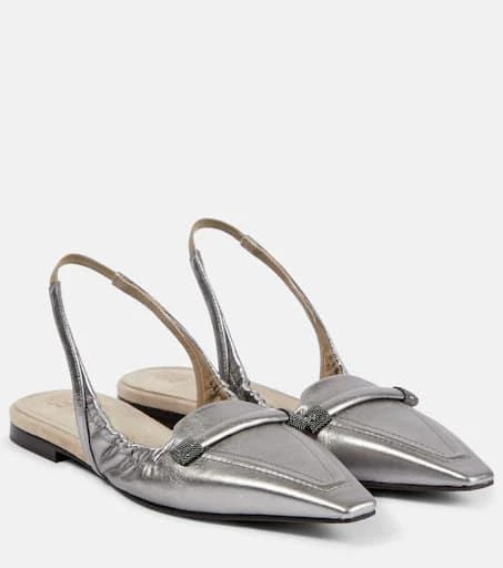 Brunello Cucinelli Metallic leather slingback flats 1