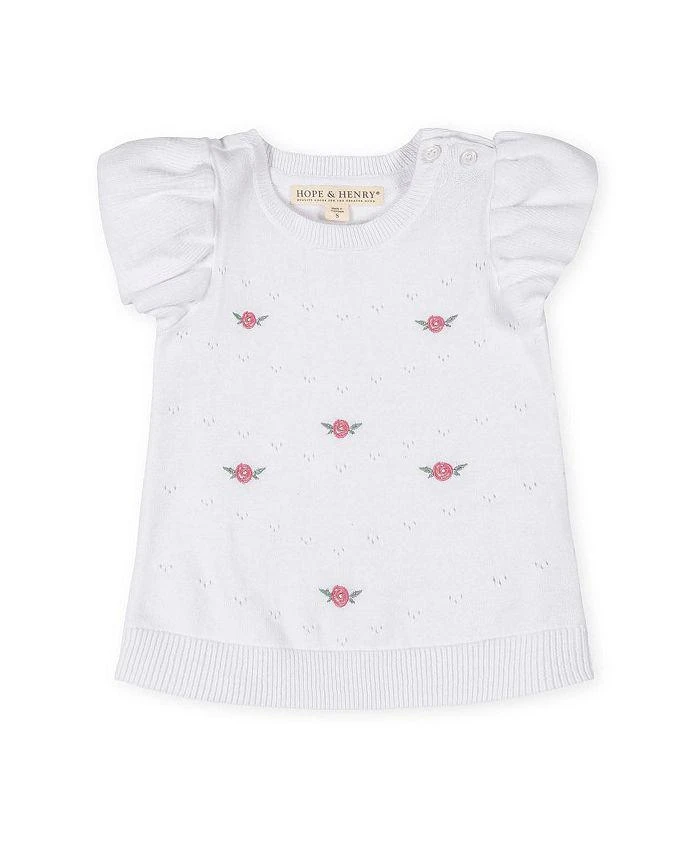 Hope & Henry Girls' Organic Ruffle Sleeve Pointelle Sweater - Little Kid, Big Kid