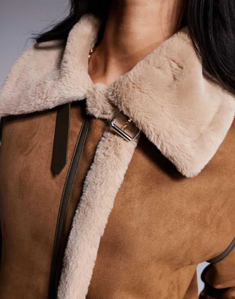 Morgan Morgan faux suede shearling jacket in tan 4