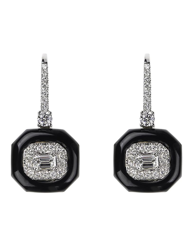 Nikos Koulis Oui 18k White Gold Diamond & Black Enamel Drop Earrings
