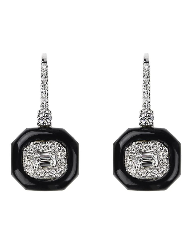 Nikos Koulis Oui 18k White Gold Diamond & Black Enamel Drop Earrings 1