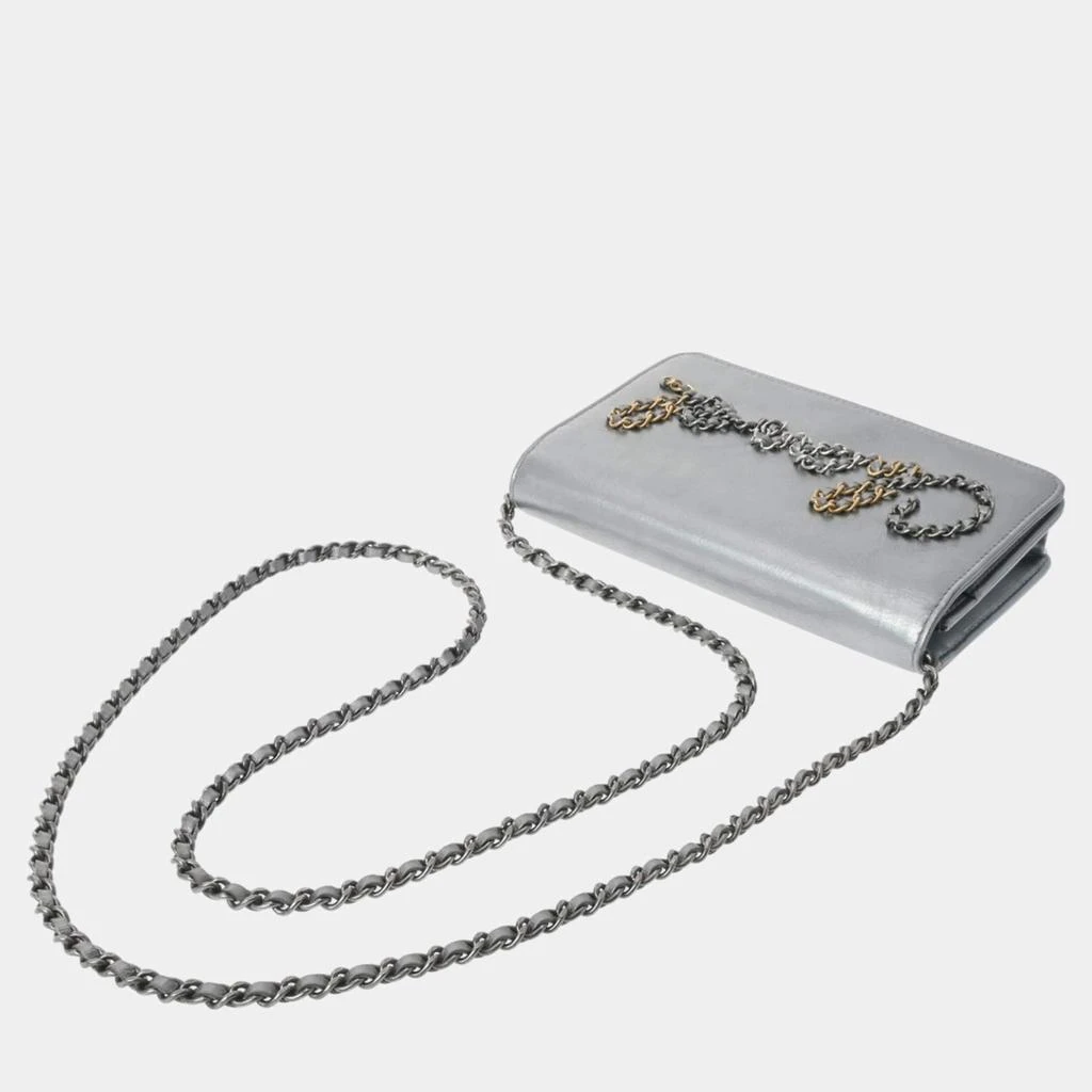 Chanel Chanel Silver Leather Written In Chain Wallet On Chain 3