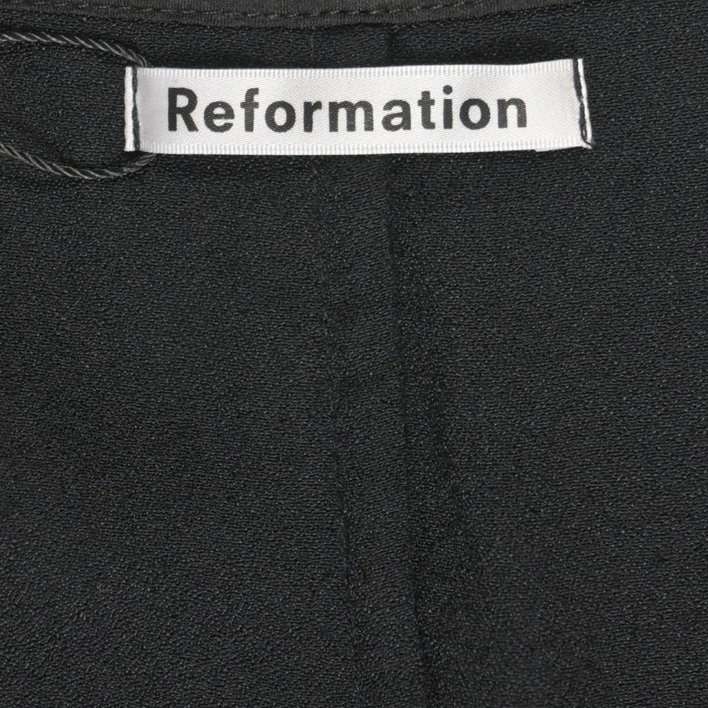 Reformation Nell Plunge Neckline Long Sleeve Blouse in Black Viscose 4