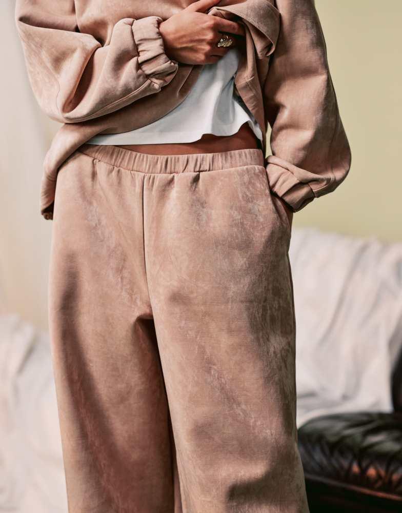 ASOS ASOS DESIGN wide leg trouser co-ord in sheeny scuba fabric in beige
