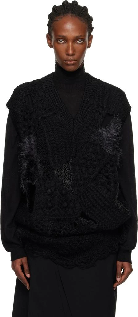 Junya Watanabe Black Patchwork V-Neck Sweater Vest