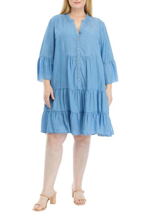 philosophy Plus Size Button Front Dress With Shirred Tiering 1