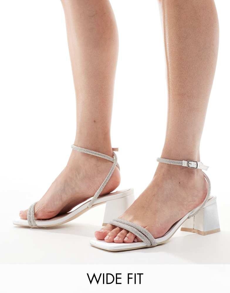 Be Mine Wide Fit Be Mine Wide Fit Bridal Chaya low block heeled sandals with embellished straps in ivory
