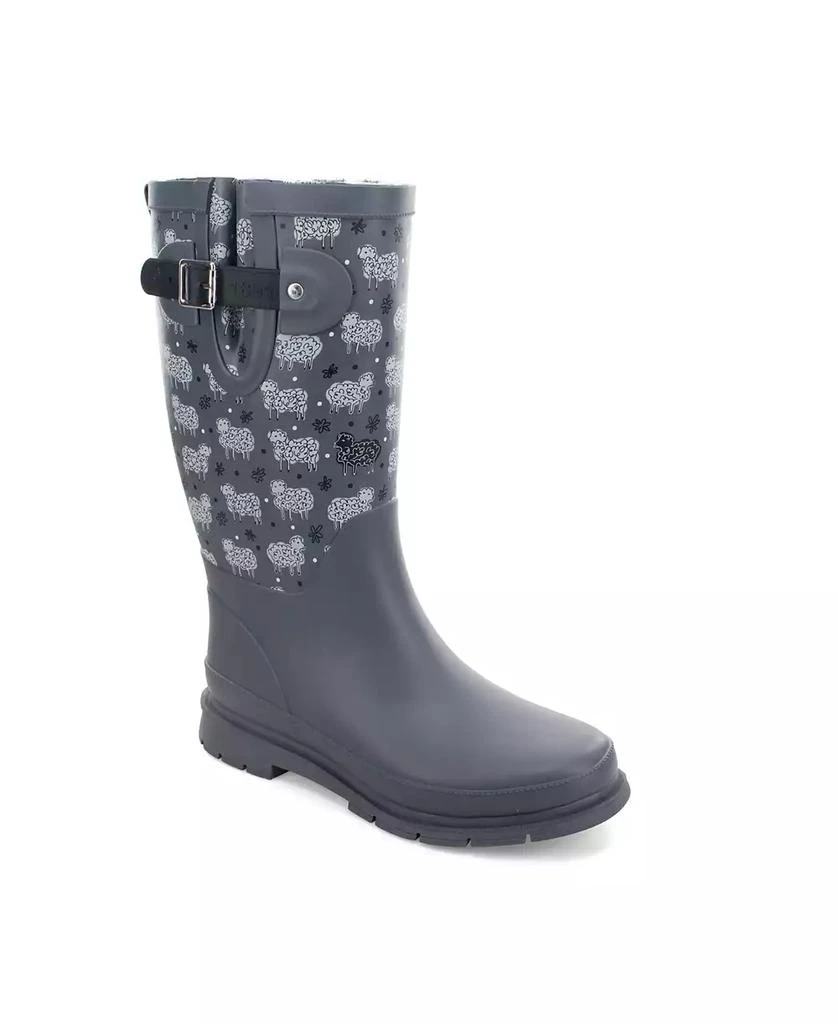 Western Chief Womens Black Sheep Faux Fur Tall Rain Boot 3