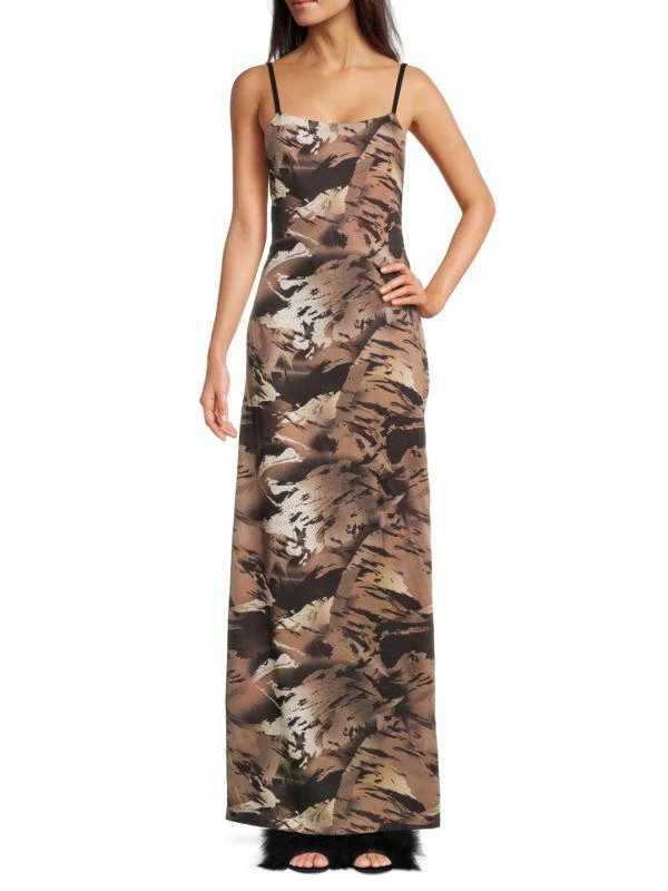 Heron Preston Camo Squareneck Maxi Dress 1