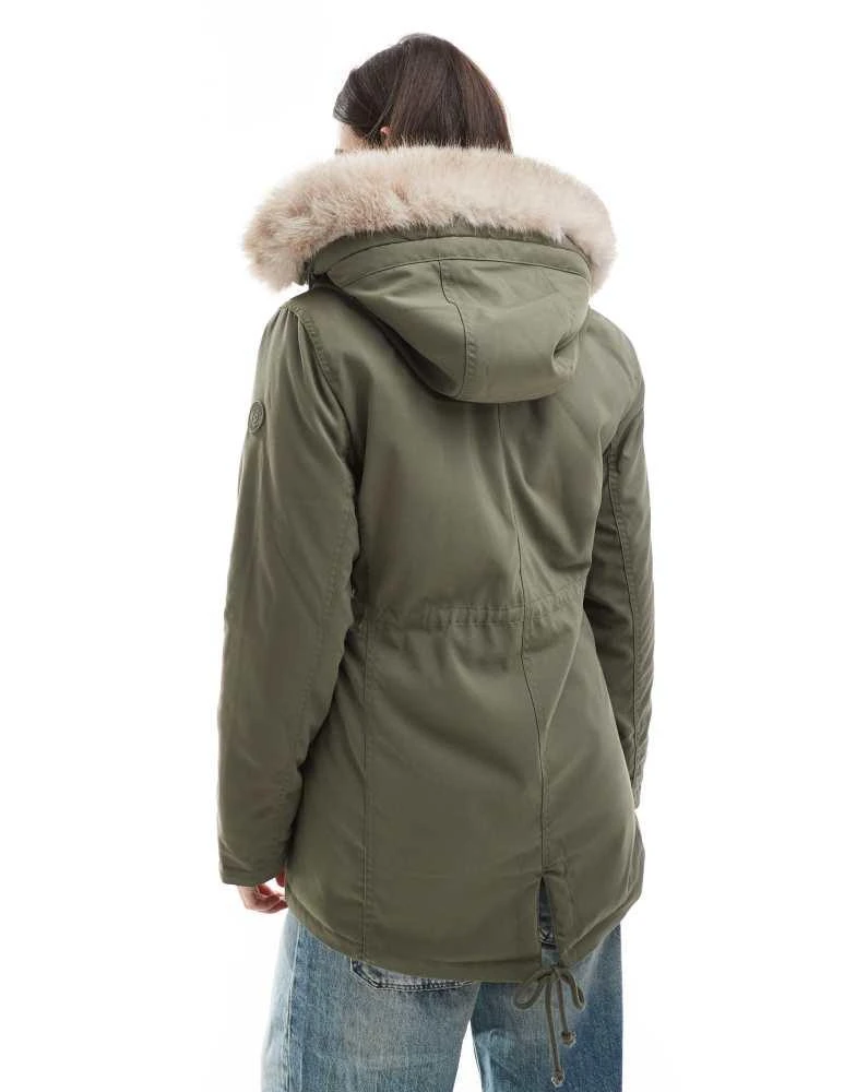 HOLLISTER Hollister teddy faux fur lined hooded parka jacket in dusty olive 3