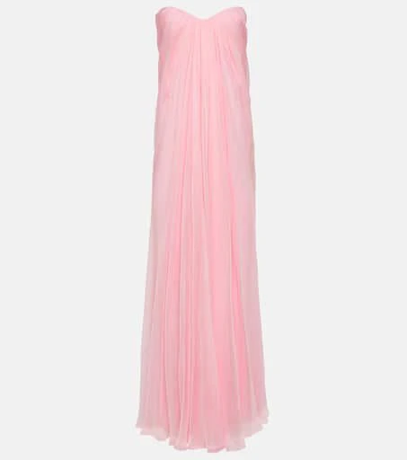 Alexander McQueen Strapless draped silk chiffon gown 1