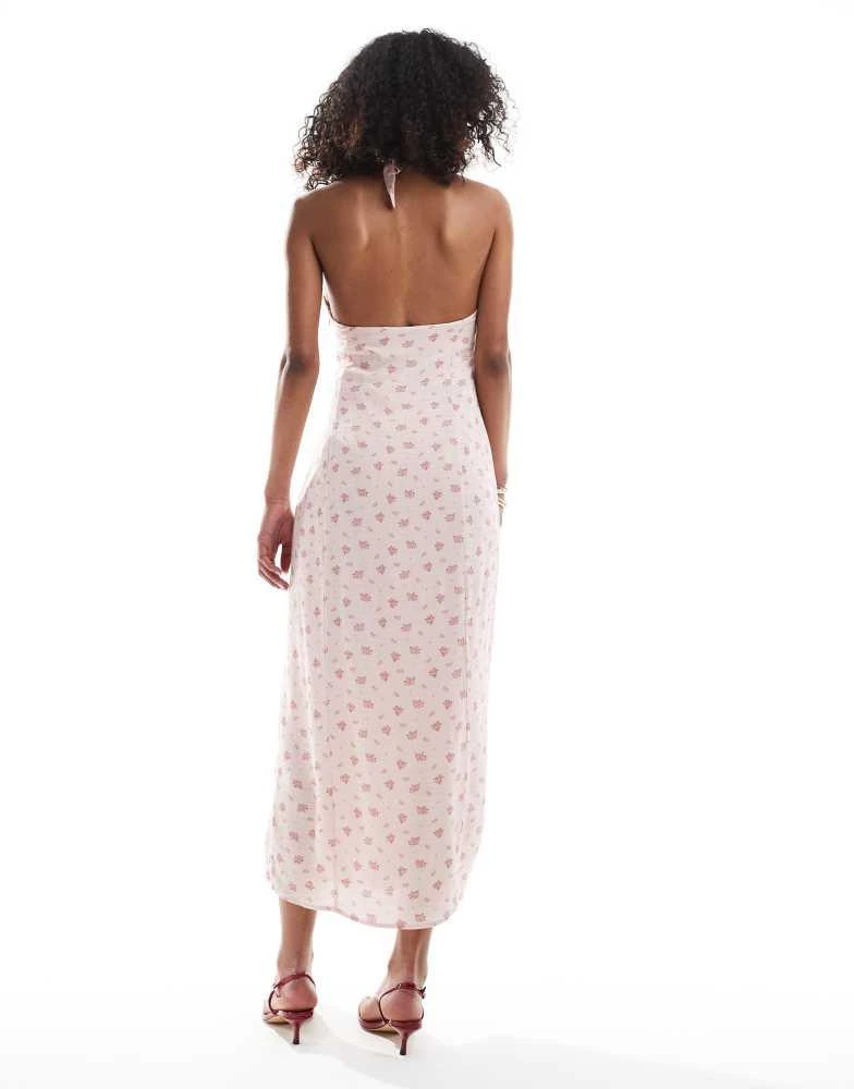 Bershka Bershka halterneck maxi dress in pink floral 4