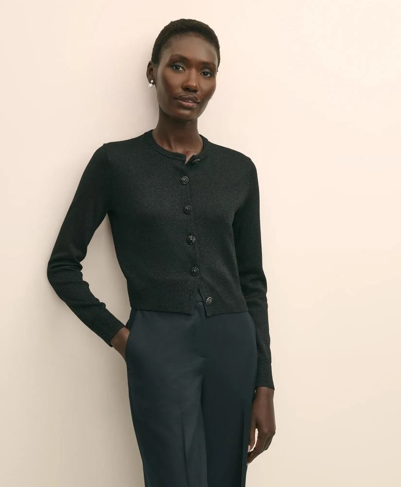 Brooks Brothers Merino Wool Blend Cropped Shimmer Cardigan