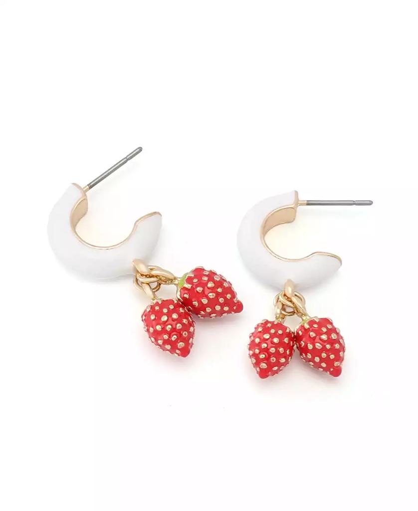 Betsey Johnson Backyard Strawberry Charm Huggies Earrings