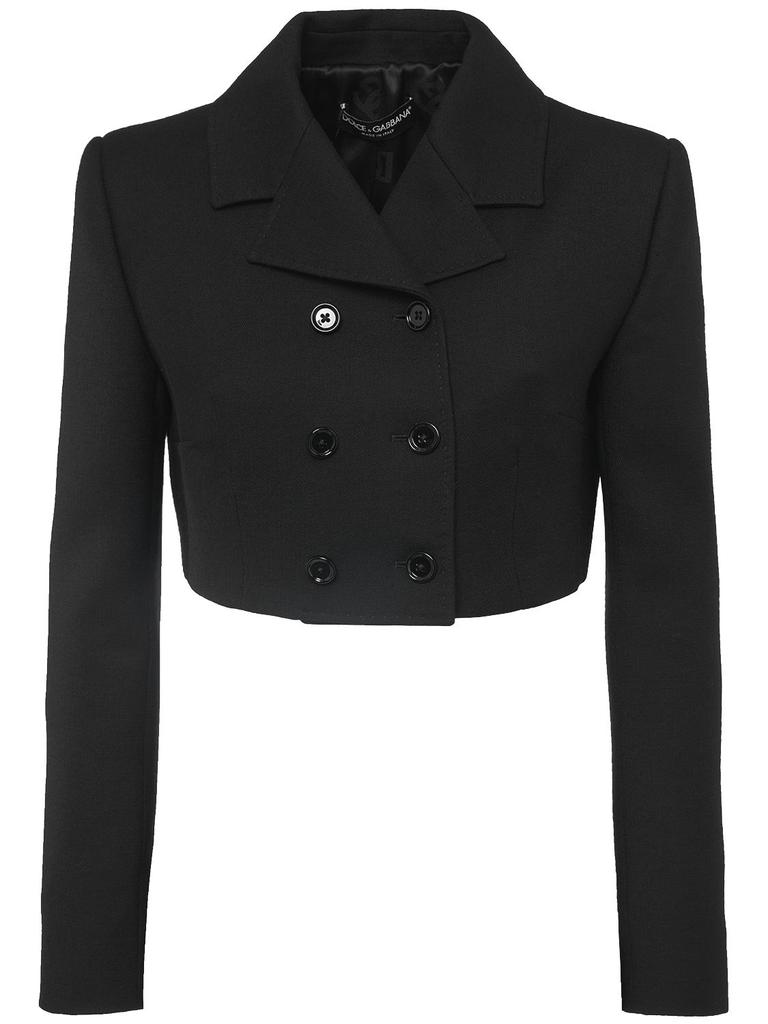 DOLCE & GABBANA Double Breasted Wool Crepe Crop Blazer