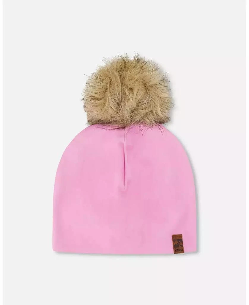 Deux par Deux Baby Girls Stretch Jersey Hat Pink with Pompom
