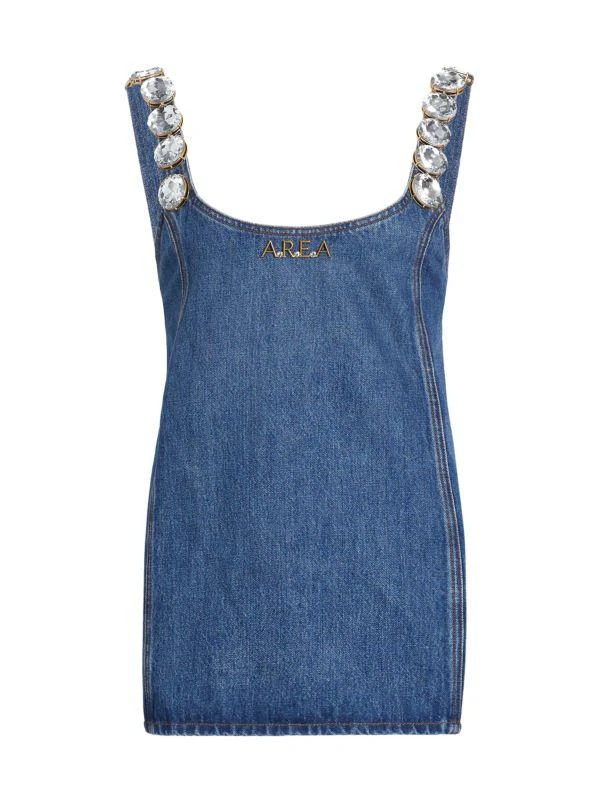 AREA Crystal-Strap Denim Minidress 6