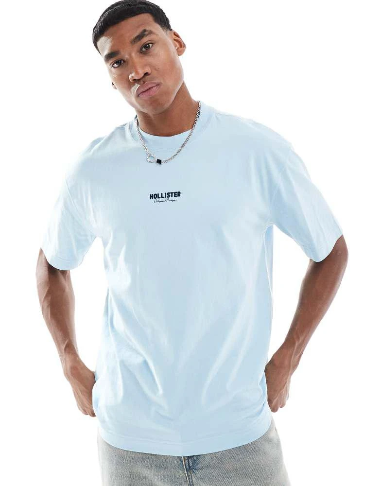 HOLLISTER Hollister boxy high neck logo t-shirt in light blue 1