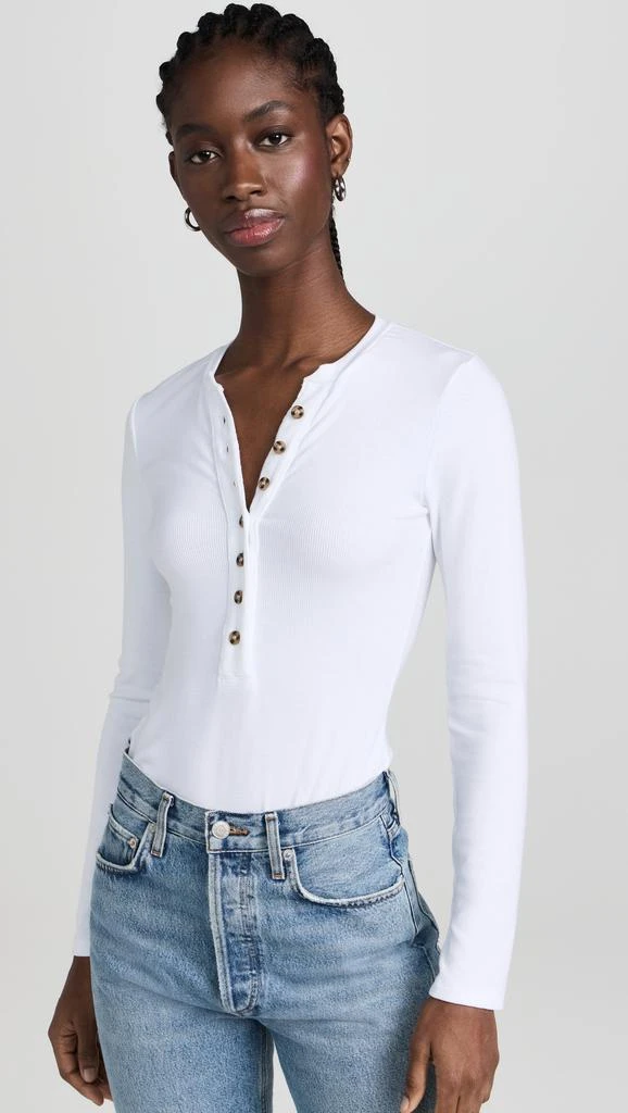 Ambitionist Button Up Ribbed Henley Thong Bodysuit 1