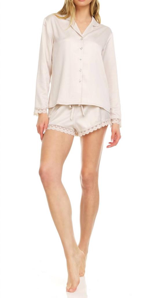 Flora Nikrooz Victoria Charmeuse Notch Short Set In Parchment