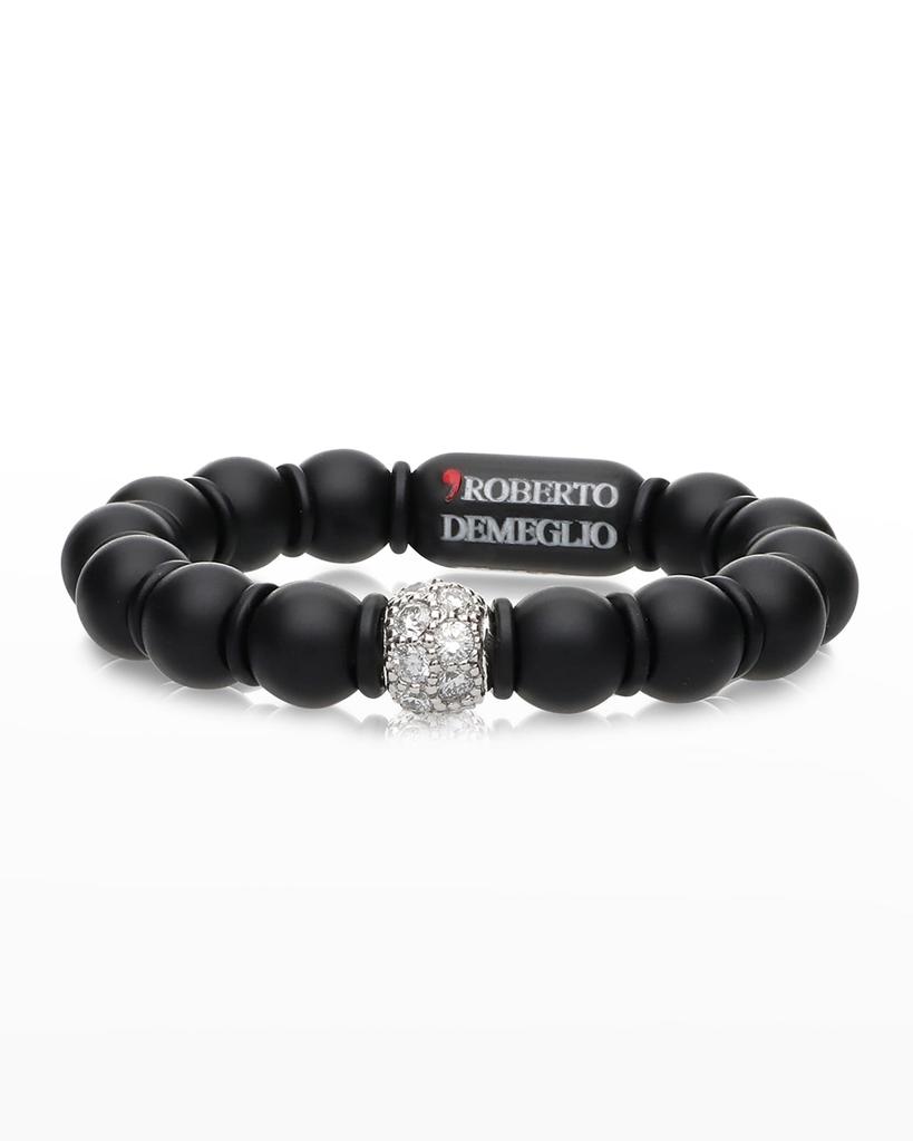 Roberto Demeglio White Gold and Black Ceramic Sfera Stretch Ring with One Diamond Bead