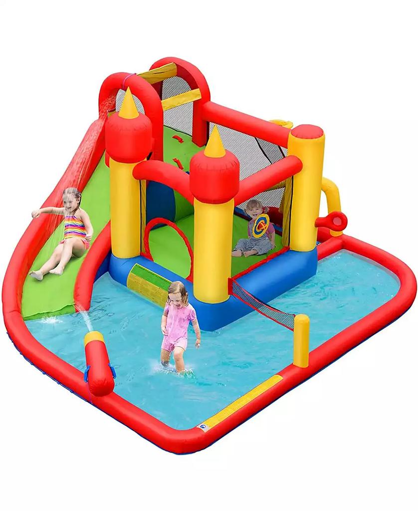 Slickblue Inflatable Water Slide Jumper Bounce House with Ocean Balls Fun Outdoor Playset for Kids