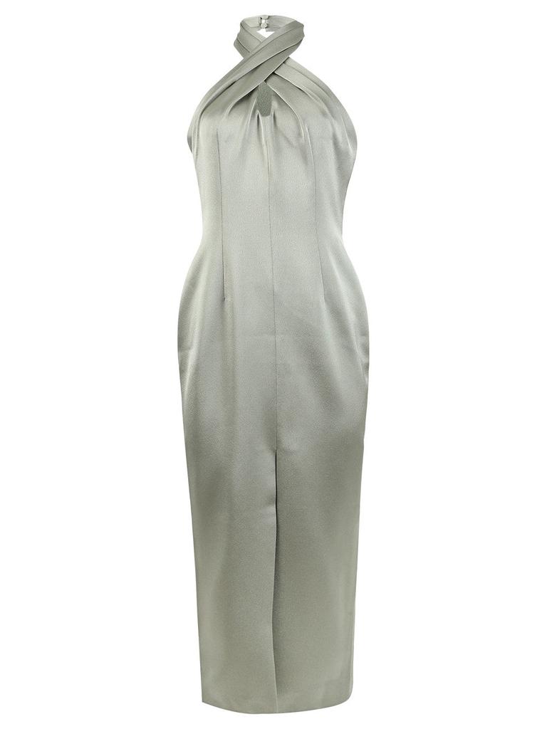 RASARIO Draped Satin Midi Dress