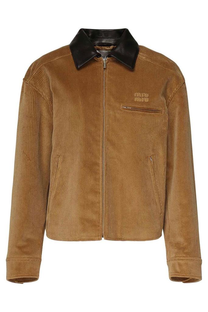 Shop Miu Miu Velvet-Trim Zipped Bomber Jacket on Sale at