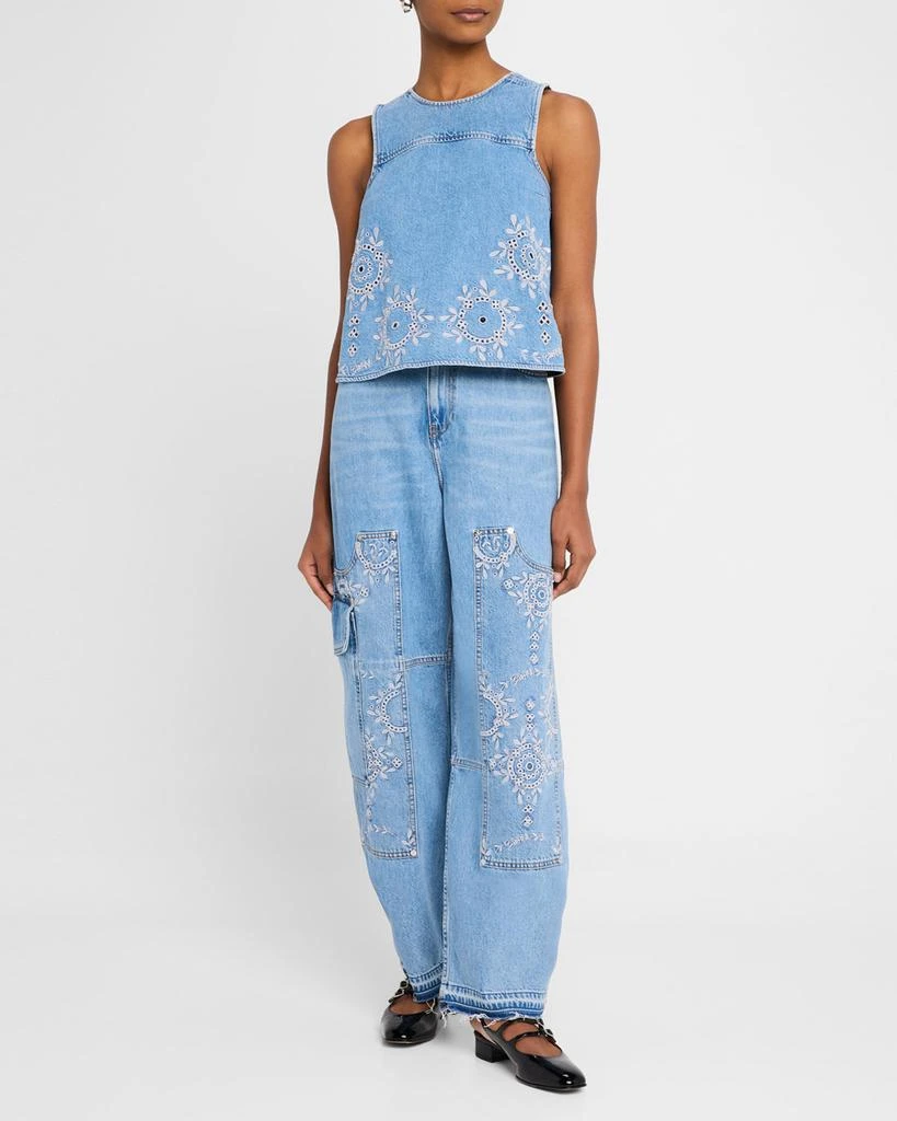 Ganni Broderie Anglaise Denim Top 2