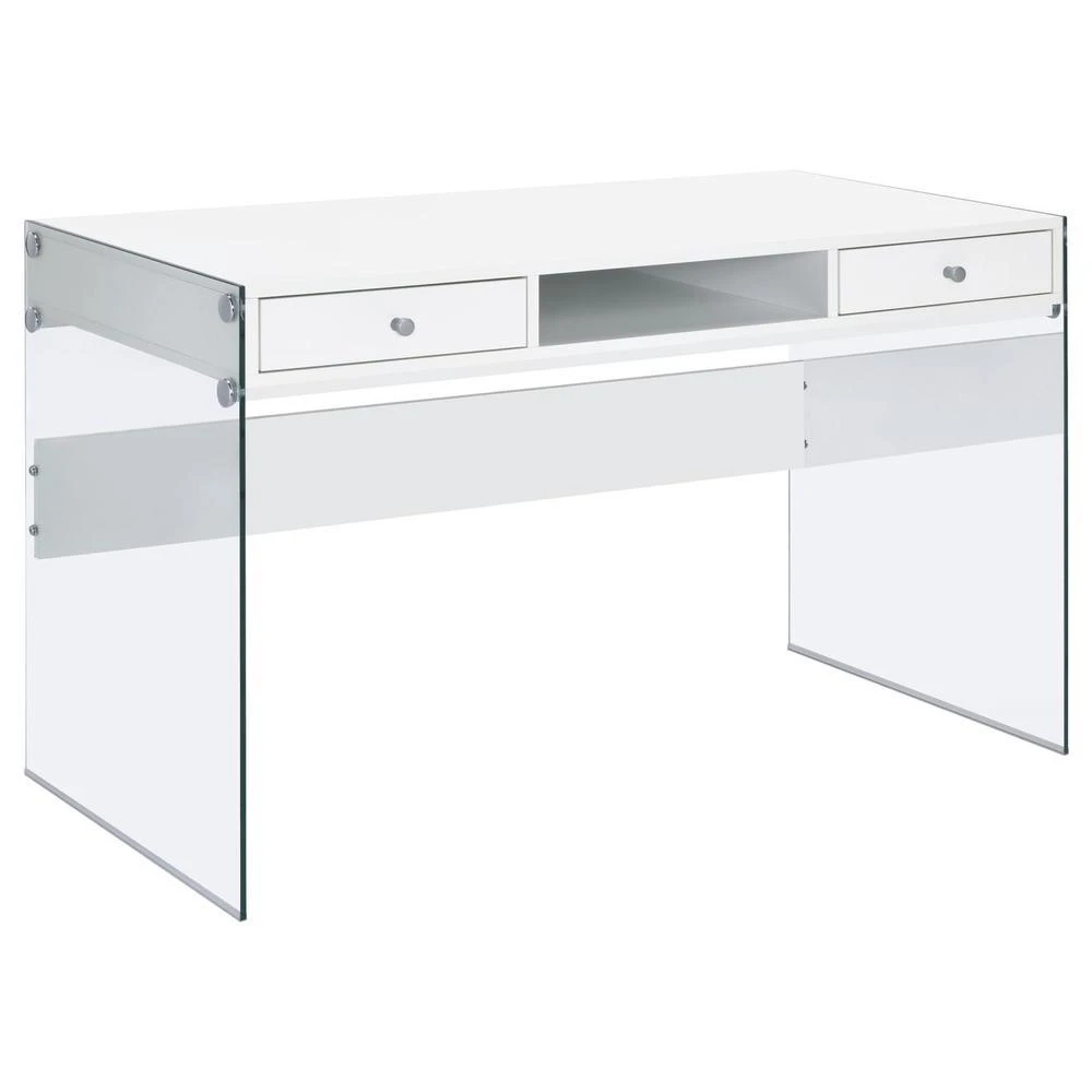 Coaster Co. of America Dobrev 2-drawer Writing Desk Glossy White and Clear 2