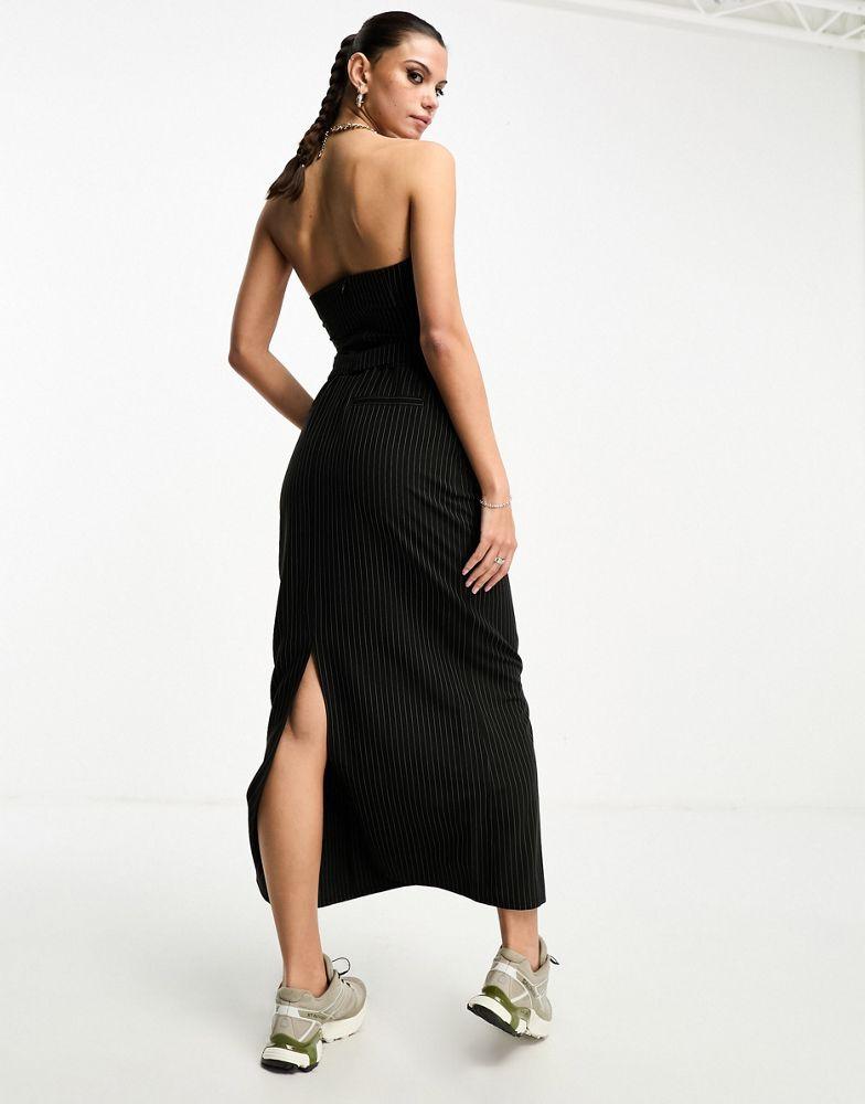 Collusion COLLUSION co-ord tailored split back maxi skirt in black pinstripe