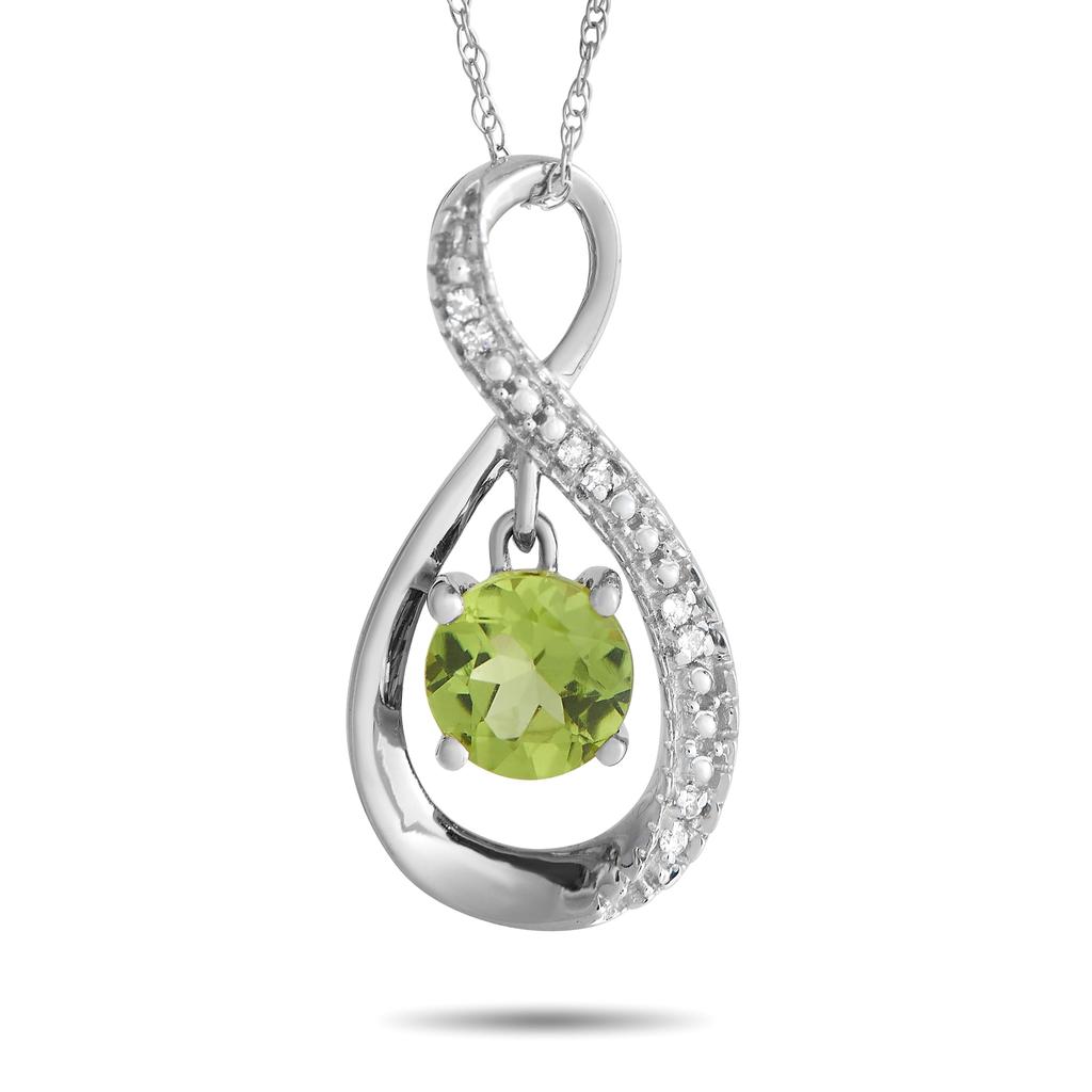 Non Branded 14K White Gold 0.03ct Diamond and Peridot Pendant Necklace PD4-15537WPE