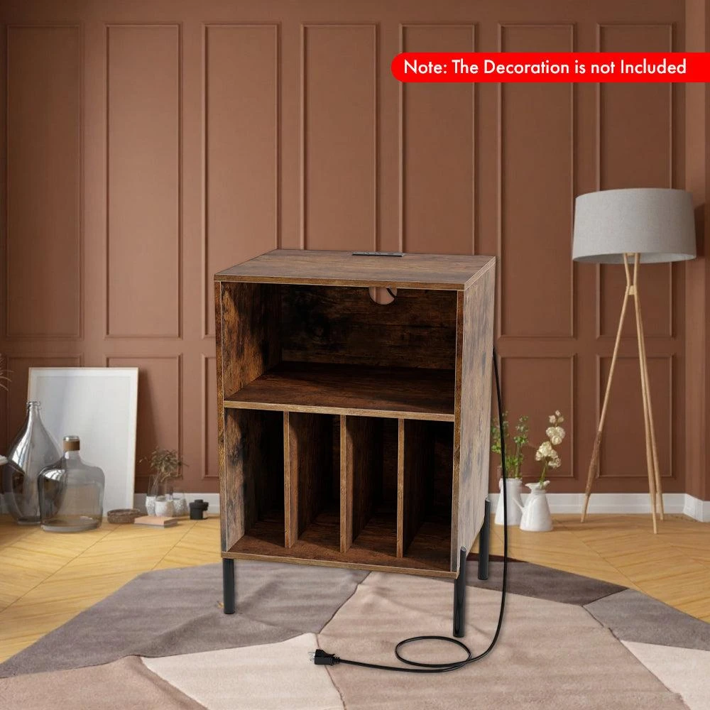 Hivvago Turntable Stand with Vinyl Record Storage and Built-in Charging Ports 2